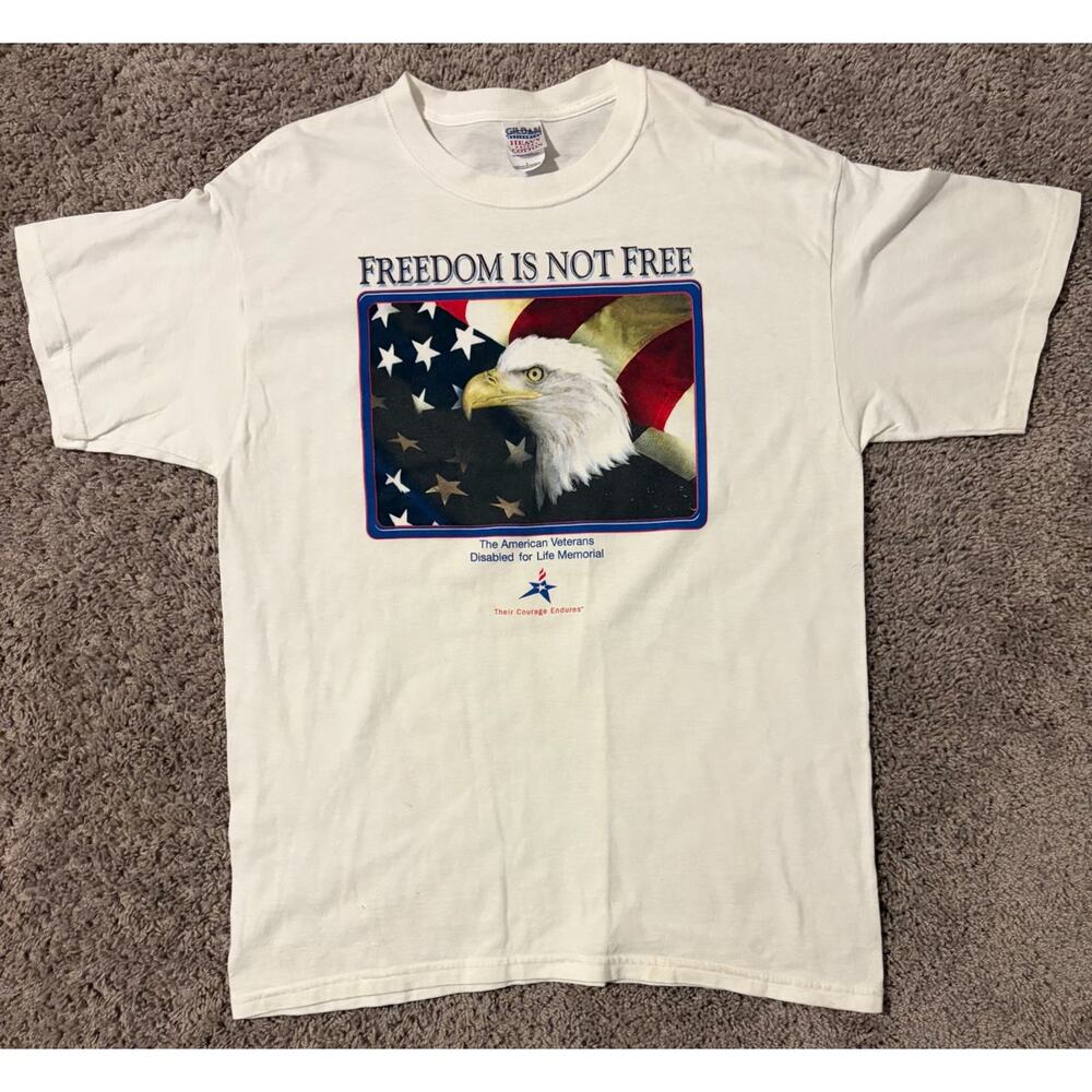 Gildan American Veterans T-Shirt Men's White Eagle Graphic Short Sleeve - Large